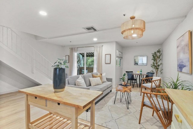 5377 Lake Murray Blvd, La Mesa, CA 91942 - living area with light wood finished floors, recessed lighting, baseboards, and stairs