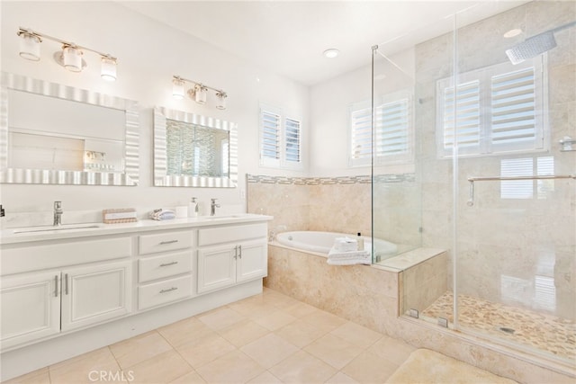 18559 Stonegate Ln, Rowland Heights, CA 91748 - full bath featuring tile patterned floors, a bath, a shower stall, and double vanity