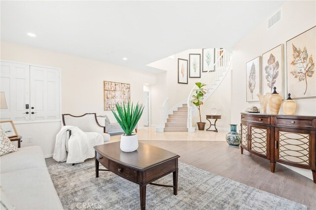 18559 Stonegate Ln, Rowland Heights, CA 91748 - living area featuring stairway, wood finished floors, baseboards, and recessed lighting