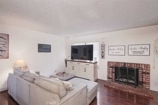 821 S Cerritos Ave Unit 17, Azusa, CA 91702 - living area featuring wood finished floors, a textured ceiling, and a brick fireplace