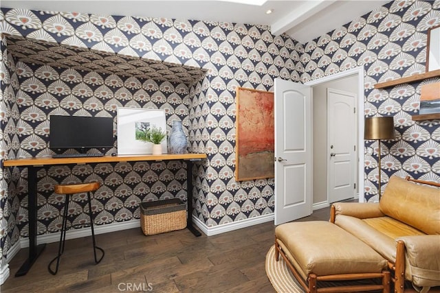 292 Bowling Green Dr, Costa Mesa, CA 92626 - office space featuring wallpapered walls and dark wood finished floors