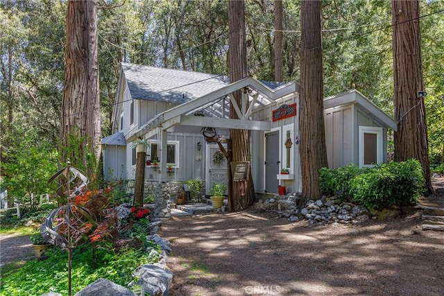 9091 Mountain View Dr, Forest Falls, CA 92339 - view of front of property featuring roof with shingles and board and batten siding