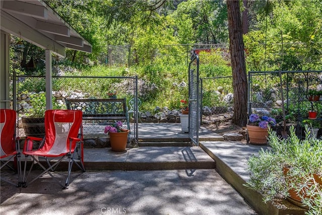 9091 Mountain View Dr, Forest Falls, CA 92339 - view of patio / terrace with a view of trees