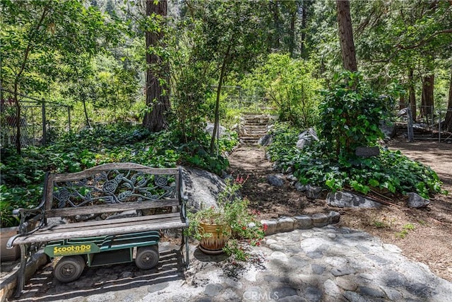 9091 Mountain View Dr, Forest Falls, CA 92339 - view of yard with a forest view