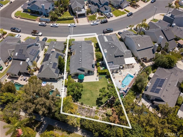 11 Jasmine Creek Ln, Laguna Hills, CA 92653 - aerial view of property and surrounding area featuring nearby suburban area, property parcel outlined, and a pool