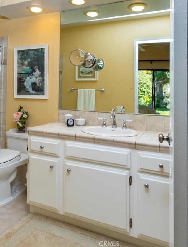 11 Jasmine Creek Ln, Laguna Hills, CA 92653 - bathroom with vanity, toilet, tile patterned flooring, and recessed lighting