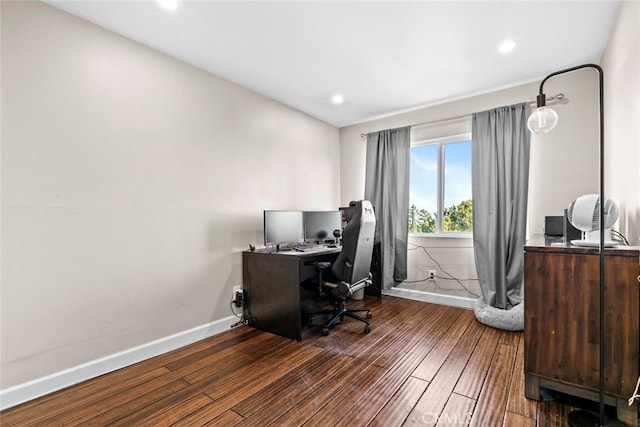 18534 Dylan St, Porter Ranch, CA 91326 - home office with wood finished floors, baseboards, and recessed lighting