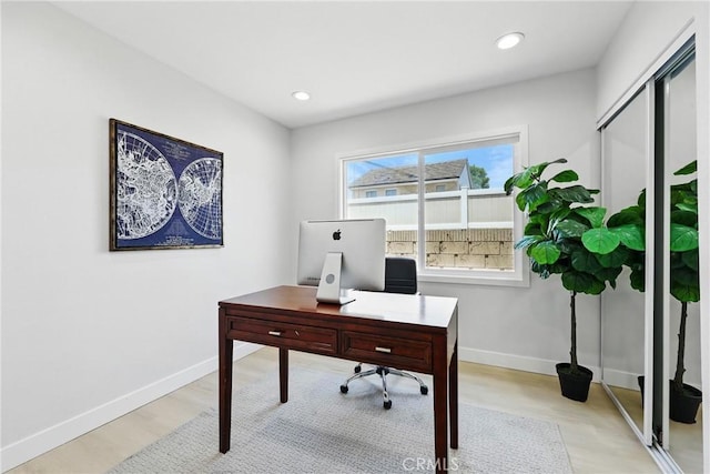 12632 Halcourt Ave, Norwalk, CA 90650 - office area featuring baseboards, recessed lighting, and light wood finished floors