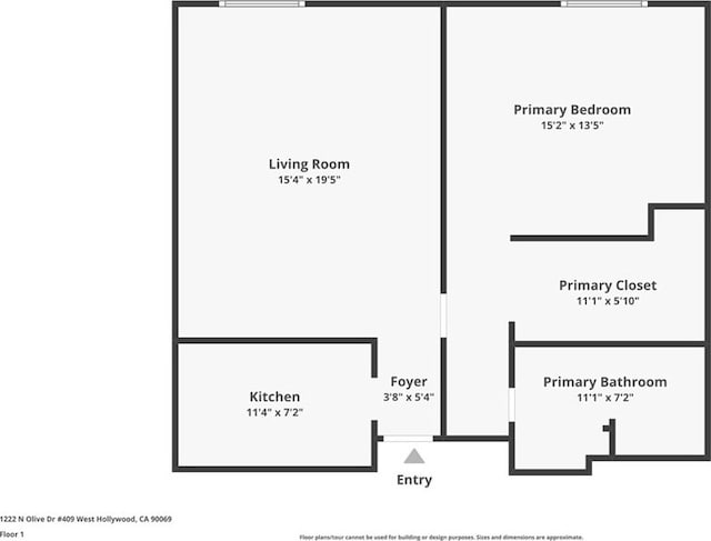 1222 N Olive Dr Unit 409, West Hollywood, CA 90069 - floor plan / room layout