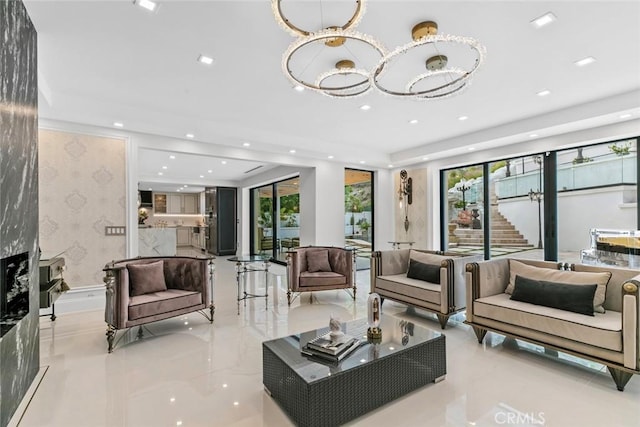 2223 Flintridge Dr, Glendale, CA 91206 - building lobby with wallpapered walls and recessed lighting