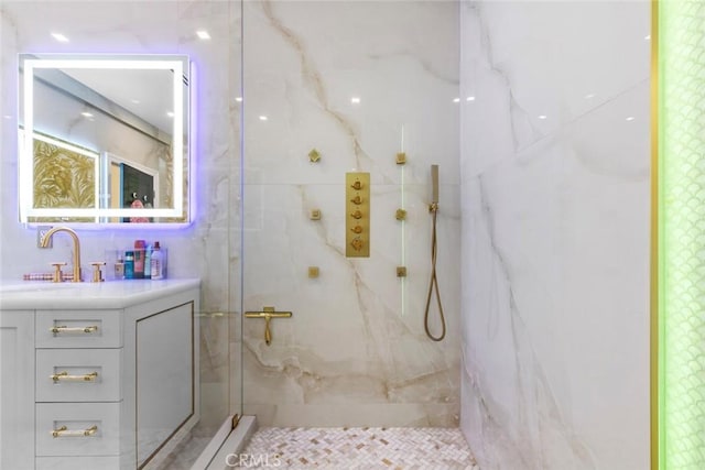 2223 Flintridge Dr, Glendale, CA 91206 - full bathroom featuring vanity and a marble finish shower