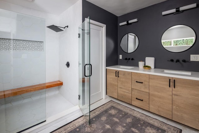 1958 Edgemont St, San Diego, CA 92102 - full bath featuring a stall shower, double vanity, and tile patterned flooring