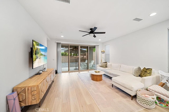 35806 Mccarthy St, Palm Desert, CA 92211 - living room featuring light wood-type flooring, a ceiling fan, and recessed lighting
