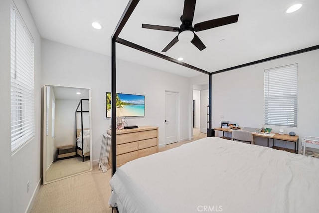 35806 Mccarthy St, Palm Desert, CA 92211 - bedroom with baseboards, recessed lighting, light carpet, and ceiling fan