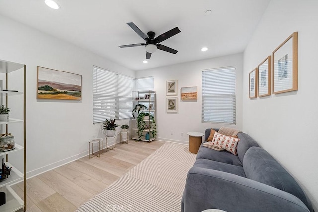 35806 Mccarthy St, Palm Desert, CA 92211 - living room featuring light wood-style flooring, recessed lighting, a ceiling fan, and baseboards