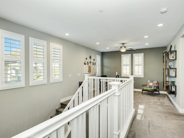 374 Ventasso Way, Fallbrook, CA 92028 - hallway featuring recessed lighting, baseboards, light colored carpet, and an upstairs landing