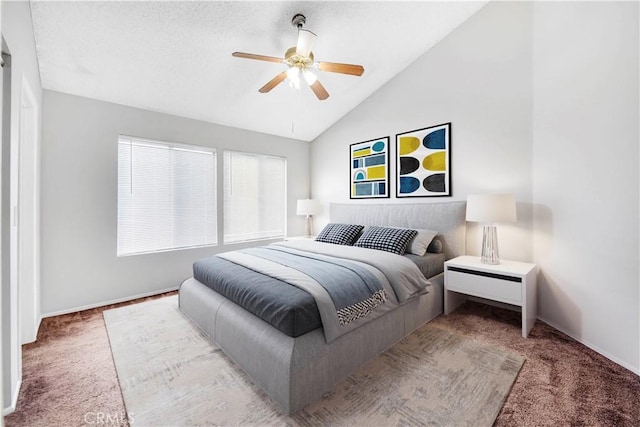 37940 42nd St E Unit 125, Palmdale, CA 93552 - carpeted bedroom featuring ceiling fan, baseboards, and high vaulted ceiling