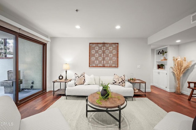 1000 E California Blvd Unit 108, Pasadena, CA 91106 - living room with wood finished floors, recessed lighting, baseboards, and built in features