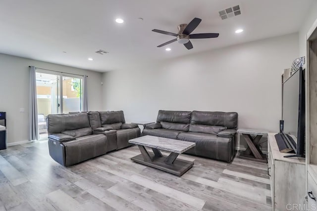 13217 Midnight Star Way, Lakeside, CA 92040 - living room with ceiling fan, light wood-type flooring, and recessed lighting