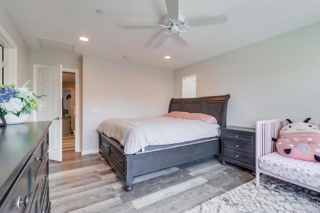 13217 Midnight Star Way, Lakeside, CA 92040 - bedroom with attic access, light wood finished floors, recessed lighting, ceiling fan, and baseboards