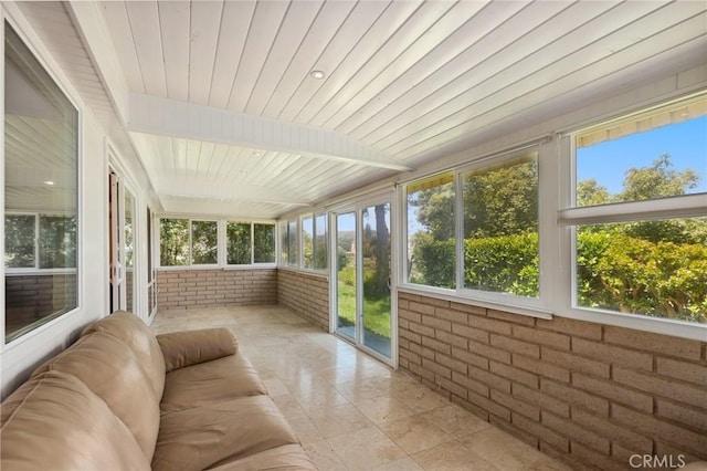 3413 Punta Alta Unit A, Laguna Woods, CA 92637 - sunroom / solarium with brick wall and wood ceiling
