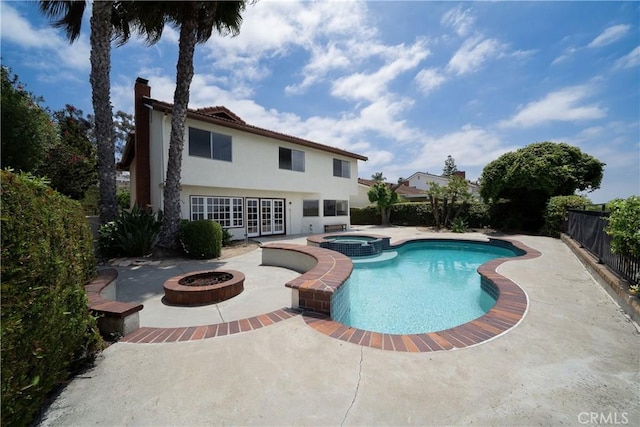 26611 Loma Verde, Mission Viejo, CA 92691 - view of swimming pool featuring a fire pit, a patio, and a pool with connected hot tub