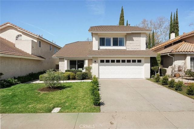 13 Lucero W, Irvine, CA 92620 - traditional home with an attached garage, a front yard, concrete driveway, and stucco siding