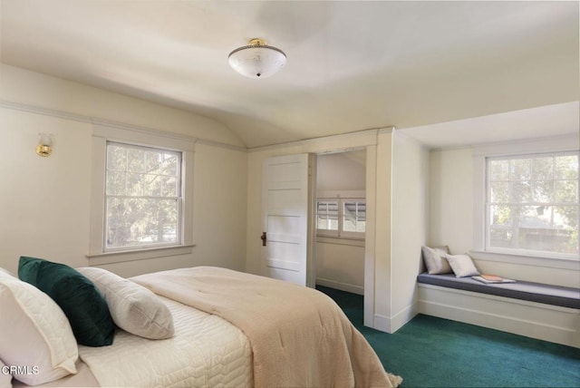 1813 Wayne Ave, South Pasadena, CA 91030 - bedroom with dark carpet, lofted ceiling, and baseboards