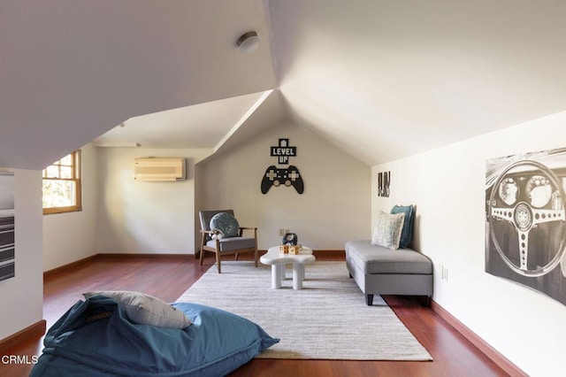 1813 Wayne Ave, South Pasadena, CA 91030 - living room featuring a wall mounted AC, lofted ceiling, and wood finished floors