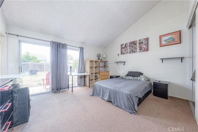 17915 Los Vasos St, Fountain Valley, CA 92708 - bedroom with a textured ceiling, access to outside, carpet floors, and vaulted ceiling