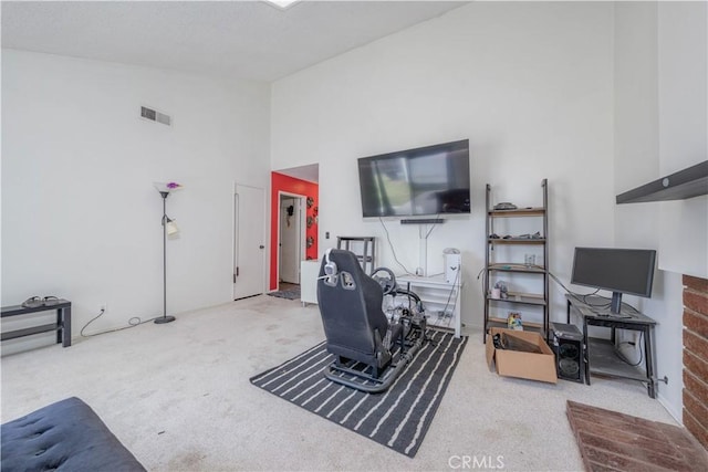 17915 Los Vasos St, Fountain Valley, CA 92708 - living room featuring carpet flooring and high vaulted ceiling