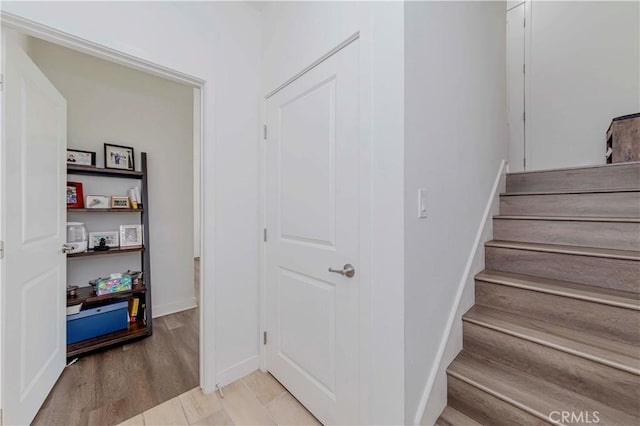 9213 Sunshine Pl, Downey, CA 90240 - staircase featuring baseboards and wood finished floors