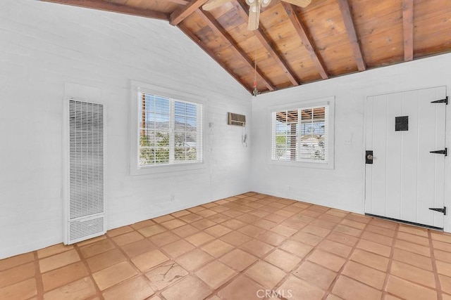 6365 Cahuilla Ave Unit 29, Palms, CA 92277 - entryway with a heating unit, wood ceiling, healthy amount of natural light, and a ceiling fan