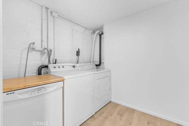 6365 Cahuilla Ave Unit 29, Palms, CA 92277 - washroom with washer and dryer, light wood-style flooring, and baseboards