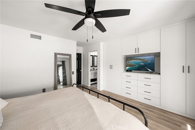 1138 Millstream Ln, Corona, CA 92878 - bedroom with light wood-style floors and a ceiling fan