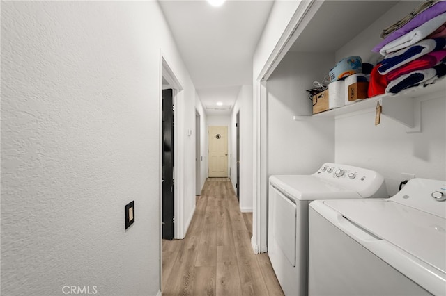 1138 Millstream Ln, Corona, CA 92878 - laundry room featuring separate washer and dryer, light wood-type flooring, baseboards, and recessed lighting