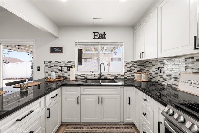 1138 Millstream Ln, Corona, CA 92878 - kitchen with a sink, plenty of natural light, white cabinets, and tasteful backsplash