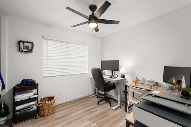 1138 Millstream Ln, Corona, CA 92878 - office featuring light wood finished floors, a ceiling fan, and baseboards