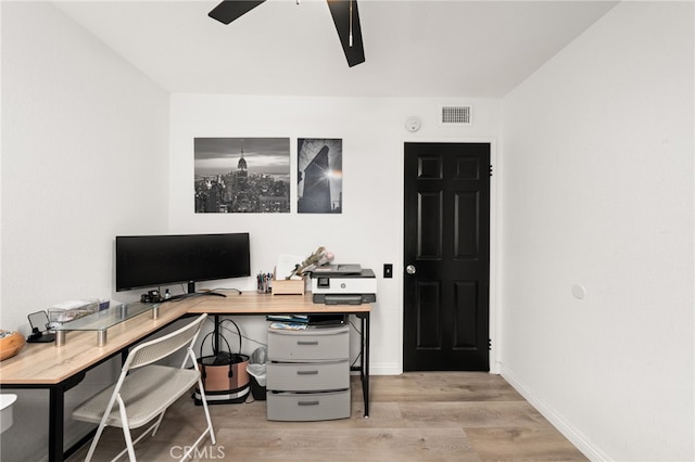 1138 Millstream Ln, Corona, CA 92878 - office space featuring ceiling fan, wood finished floors, and baseboards