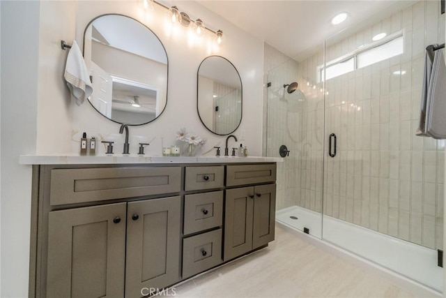 25810 San Felipe Dr, Hemet, CA 92544 - full bathroom featuring double vanity and a shower stall