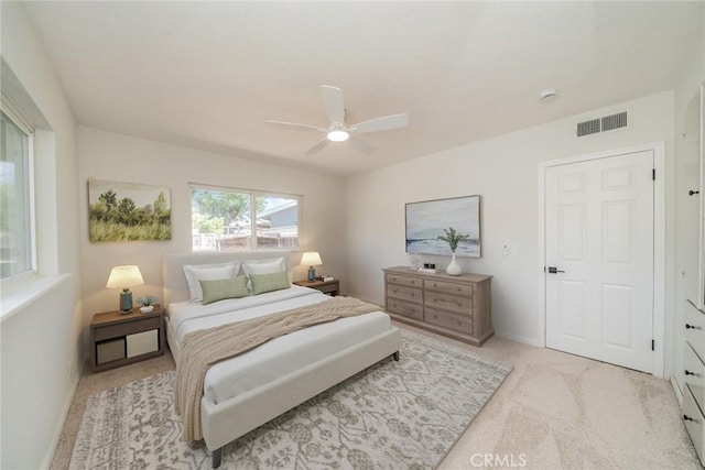 25810 San Felipe Dr, Hemet, CA 92544 - bedroom with light colored carpet, baseboards, and a ceiling fan