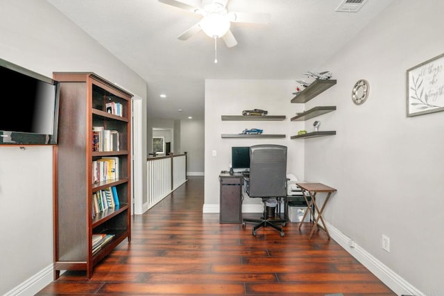 8550 Alexandria St, Riverside, CA 92508 - office area with a ceiling fan, wood finished floors, baseboards, and recessed lighting