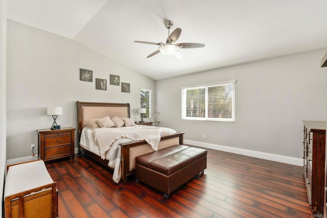 8550 Alexandria St, Riverside, CA 92508 - bedroom featuring dark wood finished floors, lofted ceiling, baseboards, and a ceiling fan