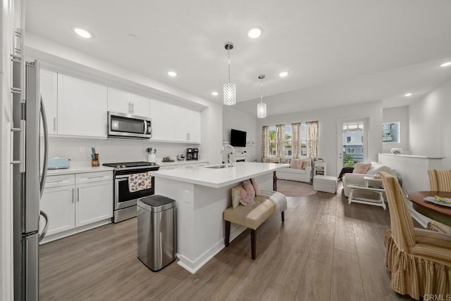 3001 Bravo Loop Unit 1, Chula Vista, CA 91915 - kitchen with appliances with stainless steel finishes, open floor plan, a sink, wood finished floors, and recessed lighting