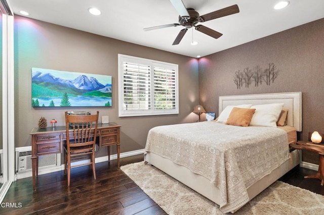 2623 Antonio Dr Unit 104, Camarillo, CA 93010 - bedroom featuring hardwood / wood-style flooring, recessed lighting, baseboards, and ceiling fan