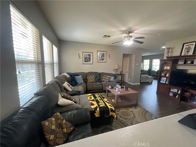 31728 Pompei Ln, Winchester, CA 92596 - living room with wood finished floors, ceiling fan, and baseboards