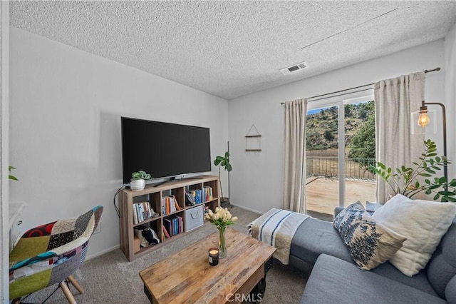 40901 Gibbel Rd, Hemet, CA 92544 - living room featuring a textured ceiling and carpet