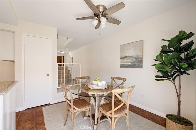 20310 Anza Ave Unit O, Torrance, CA 90503 - dining space featuring tile patterned floors, ceiling fan, baseboards, and stairway