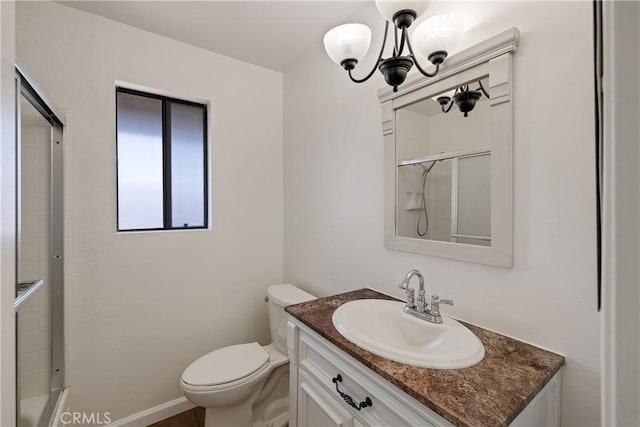 20310 Anza Ave Unit O, Torrance, CA 90503 - bathroom with vanity, a chandelier, toilet, and a shower
