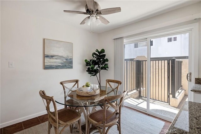 20310 Anza Ave Unit O, Torrance, CA 90503 - dining room featuring ceiling fan, baseboards, and tile patterned flooring